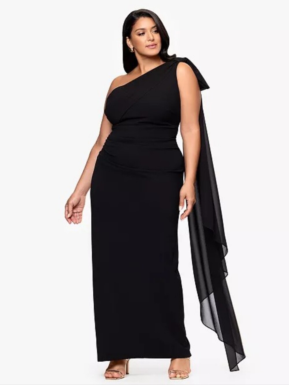 NWT XSCAPE Black One-Shoulder Scuba Crepe Gala Gown Size 18W | Elegant Formal - Picture 3 of 8